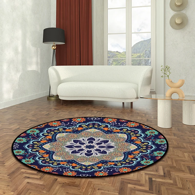 Alfombra marroquí mediterránea con estampado floral azul, alfombra de poliéster que admite mascotas para decoración del ho...