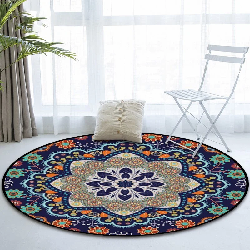 Alfombra marroquí mediterránea con estampado floral azul, alfombra de poliéster que admite mascotas para decoración del ho...