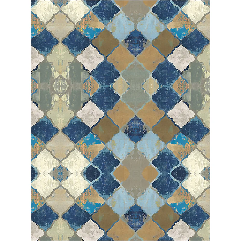 Alfombra marroquí multicolor de poliéster con patrón geométrico conopial, alfombra lavable antideslizante para salón Azul...