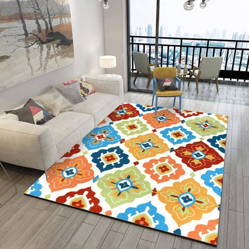 Alfombra marroquí para sala de estar, alfombra con estampado de diamantes florales geométricos multicolores, alfombra de á...