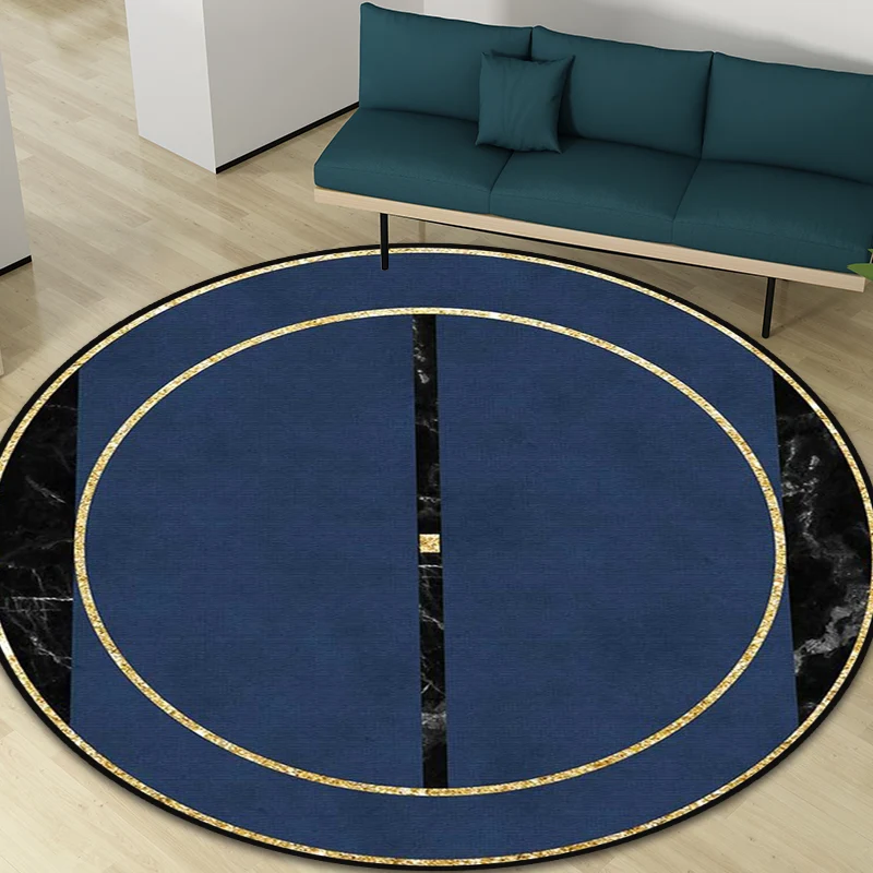 Alfombra minimalista de mármol, alfombra de polipropileno azul oscuro, lavable máquina, alfombra antideslizante que admite...