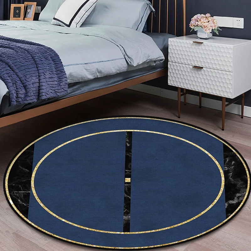Alfombra minimalista de mármol, alfombra de polipropileno azul oscuro, lavable máquina, alfombra antideslizante que admite...