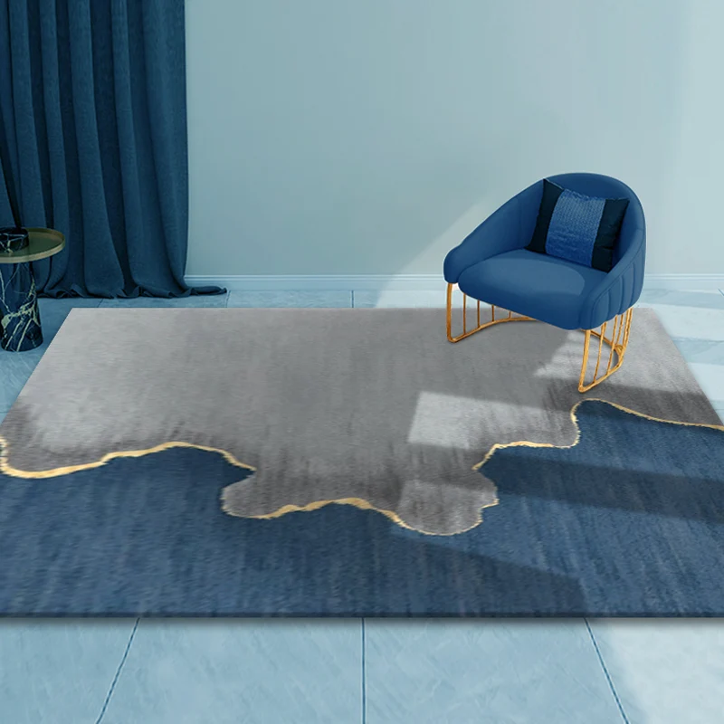 Alfombra minimalista de poliéster con bloques de colores gris y azul, alfombra antideslizante lavable que admite mascotas...