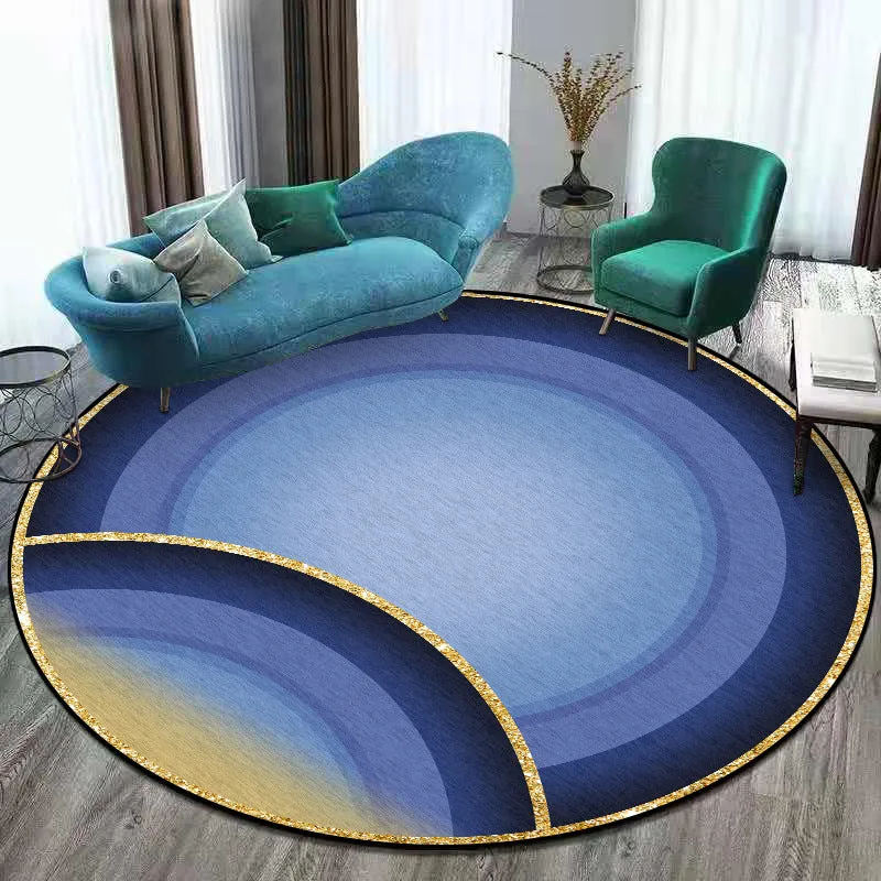Alfombra moderna azul de poliéster con patrón de círculos concéntricos, alfombra lavable con respaldo antideslizante para...