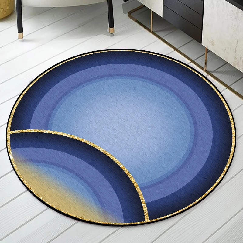 Alfombra moderna azul de poliéster con patrón de círculos concéntricos, alfombra lavable con respaldo antideslizante para...