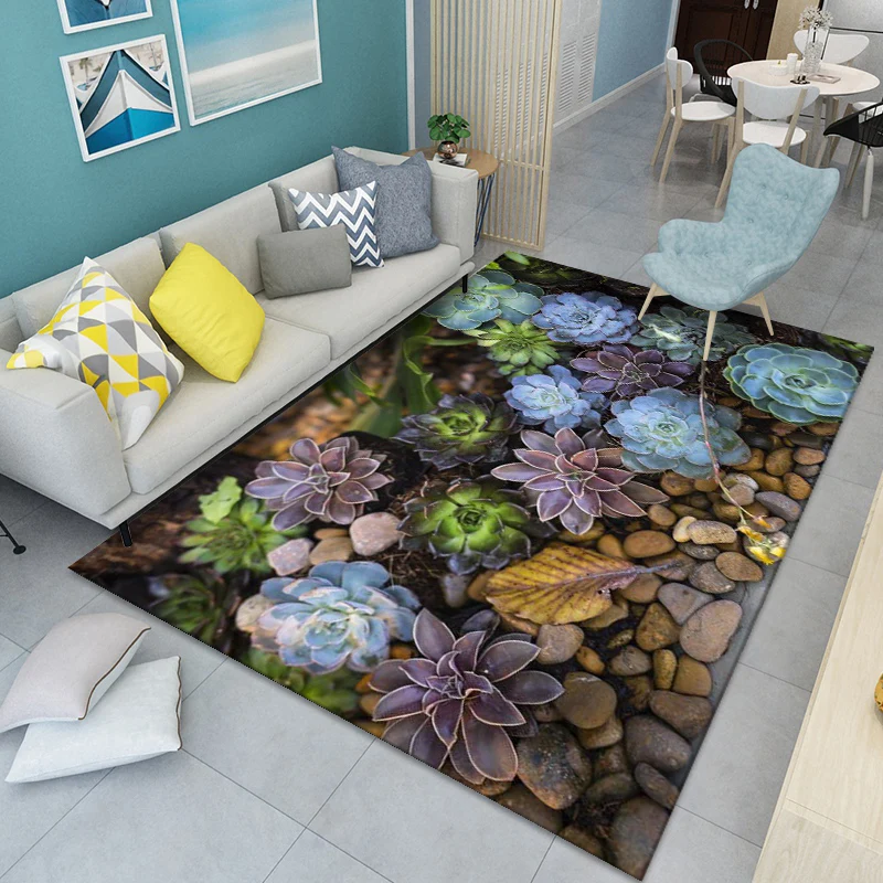 Alfombra moderna con estampado floral, alfombra interior de poliéster multicolor, alfombra resistente las manchas que admi...