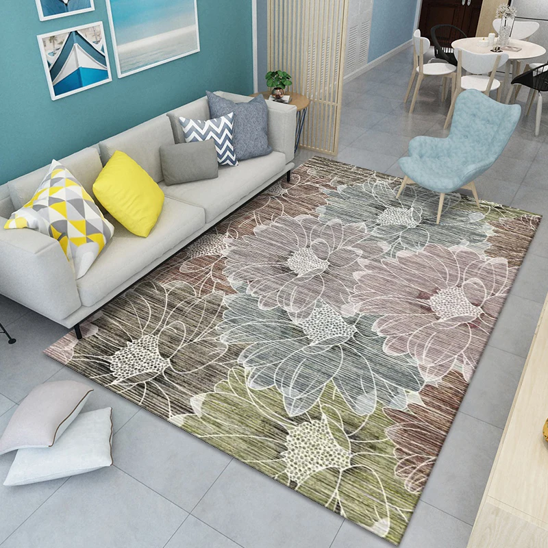 Alfombra moderna con estampado floral, alfombra interior de poliéster multicolor, alfombra resistente las manchas que admi...