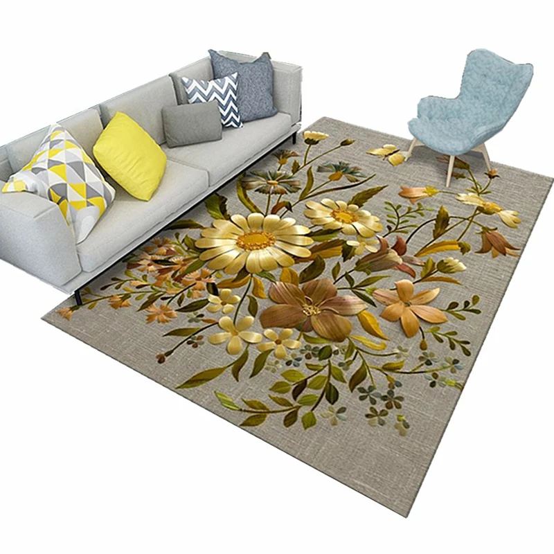 Alfombra moderna con estampado floral, alfombra interior de poliéster multicolor, alfombra resistente las manchas que admi...