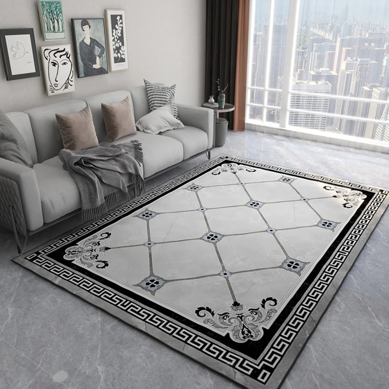 Alfombra moderna con estampado geométrico, alfombra sintética multicolor que admite mascotas, alfombra lavable de fácil cu...