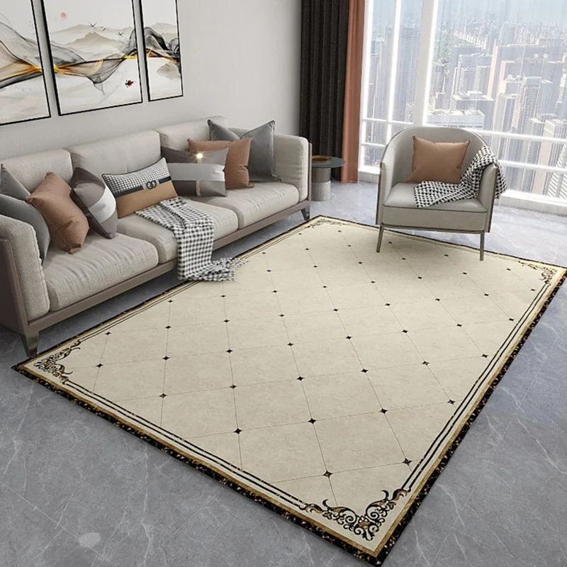 Alfombra moderna con estampado geométrico, alfombra sintética multicolor que admite mascotas, alfombra lavable de fácil cu...