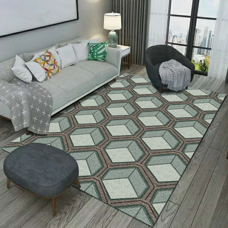 Alfombra moderna con estampado geométrico, alfombra verde de poliéster, alfombra lavable para sala de estar Verde Clearhalo