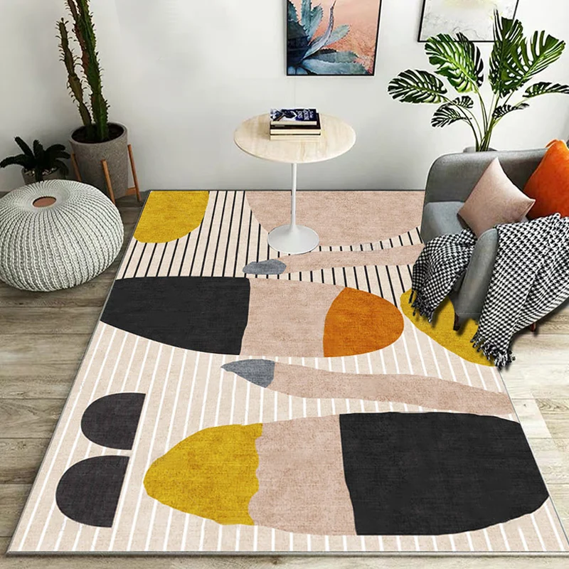 Alfombra moderna con estampado de rayas, alfombra de poliéster Multicolor, alfombra lavable antideslizante que admite masc...