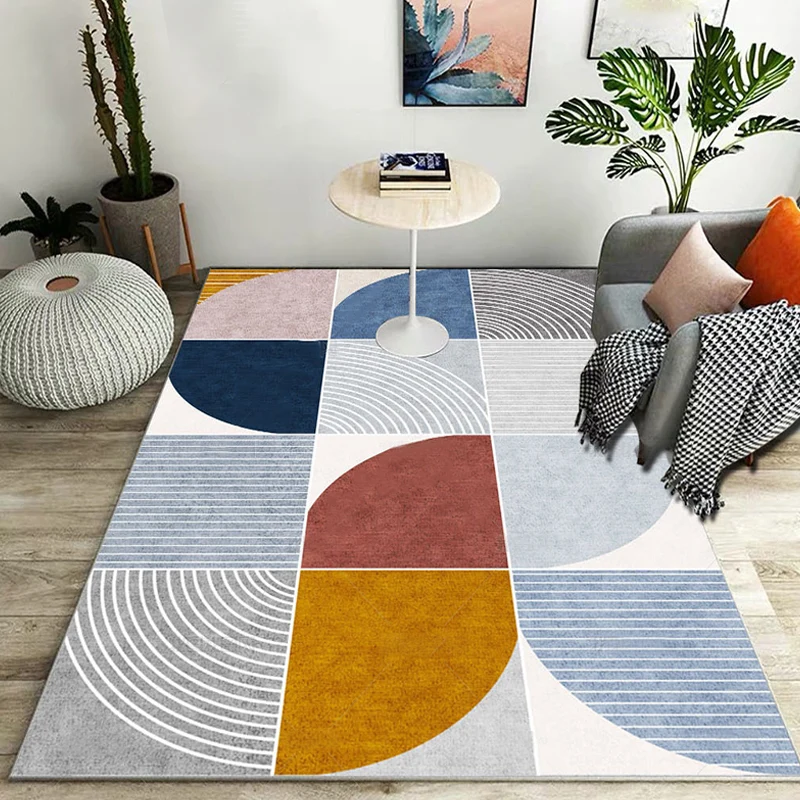 Alfombra moderna con estampado de rayas, alfombra de poliéster Multicolor, alfombra lavable antideslizante que admite masc...
