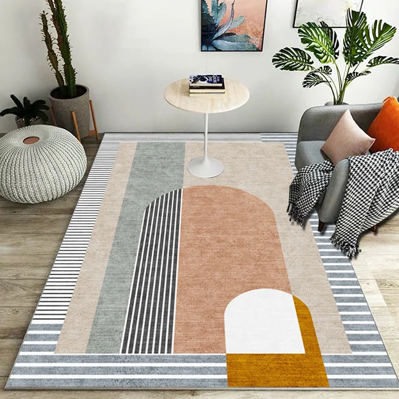 Alfombra moderna con estampado de rayas, alfombra de poliéster Multicolor, alfombra lavable antideslizante que admite masc...