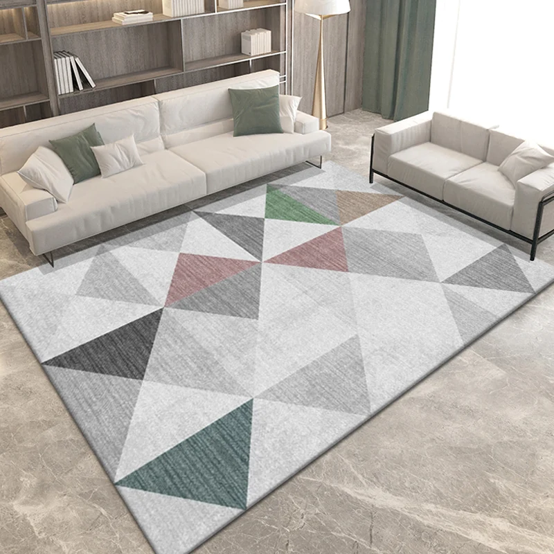 Alfombra moderna con patrón geométrico, alfombra de poliéster multicolor, respaldo antideslizante, alfombra lavable que ad...