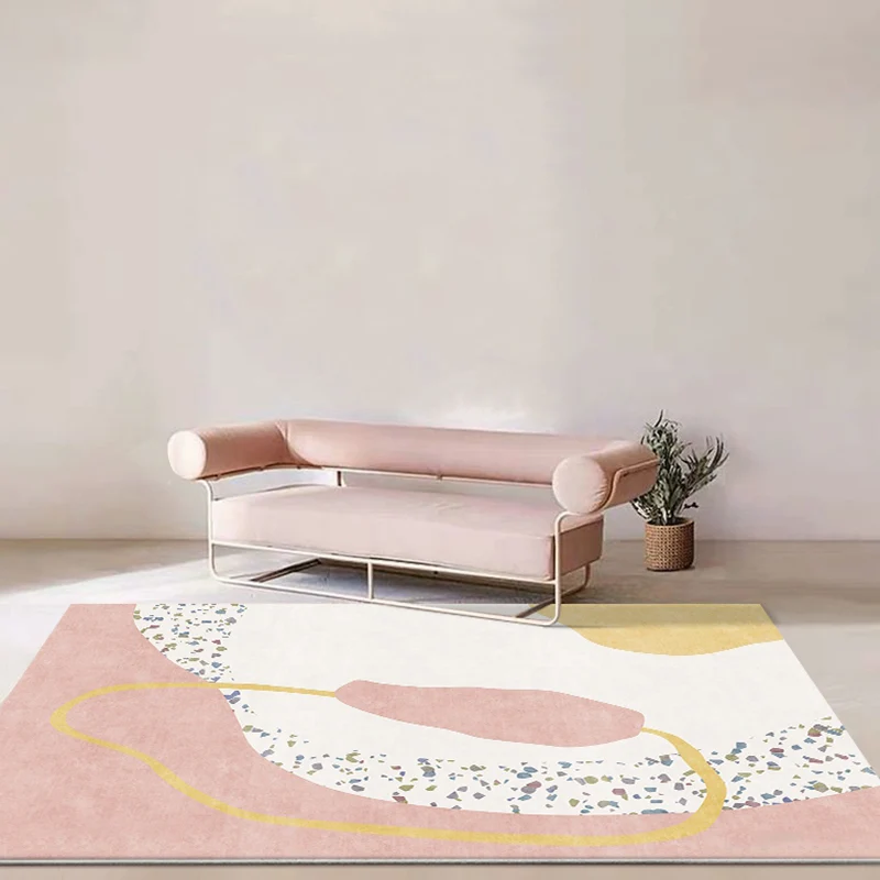 Alfombra moderna creativa, alfombra rosa con bloques de colores, alfombra lavable antideslizante que admite mascotas para...