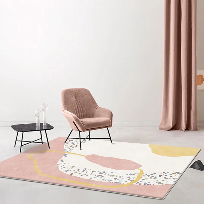 Alfombra moderna creativa, alfombra rosa con bloques de colores, alfombra lavable antideslizante que admite mascotas para...