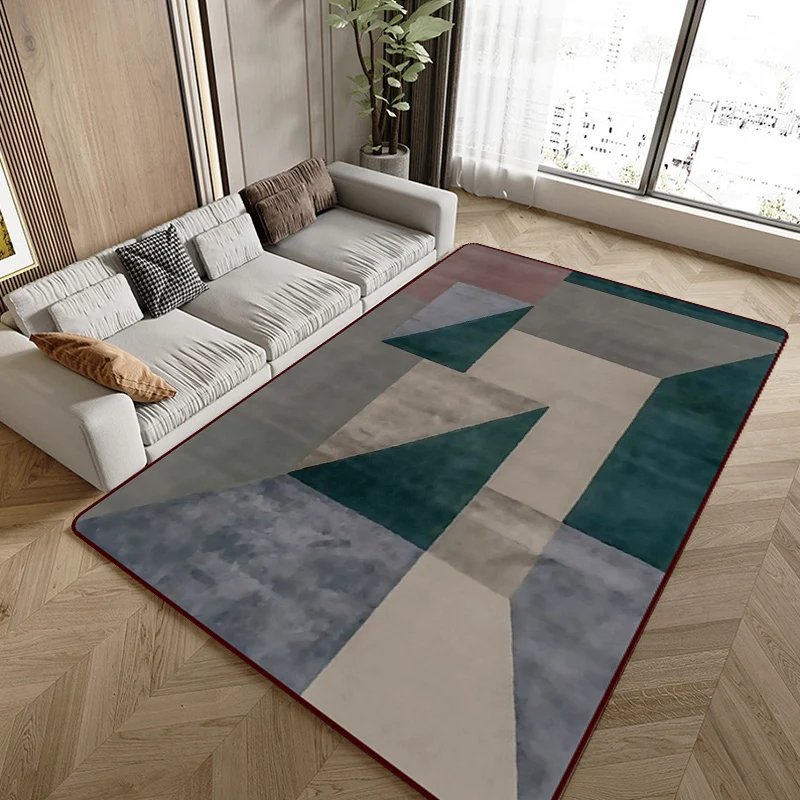 Alfombra moderna escandinava en color marrón, alfombra con patrón geométrico, alfombra lavable de poliéster para decoració...