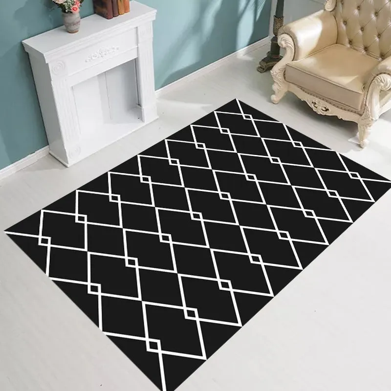 Alfombra moderna escandinava con estampado de rombos geométricos negros, alfombra antideslizante de poliéster para decorac...