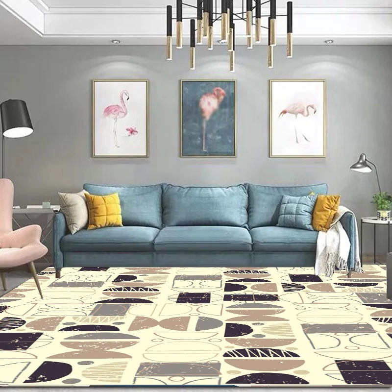 Alfombra moderna minimalista con patrón de semicírculo amarillo, alfombra de poliéster resistente las manchas para decorac...