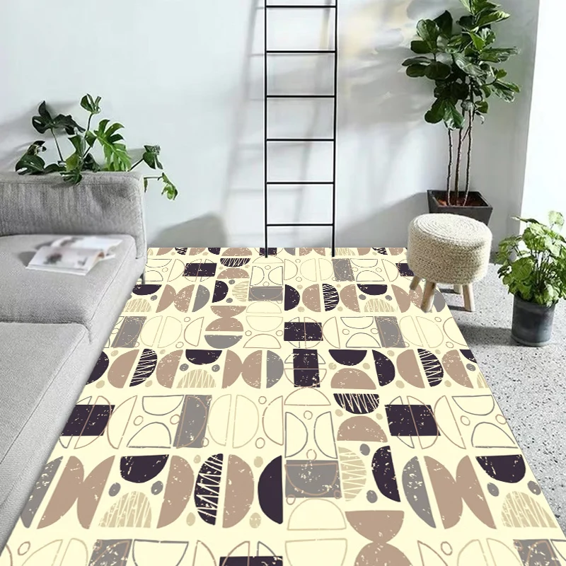 Alfombra moderna minimalista con patrón de semicírculo amarillo, alfombra de poliéster resistente las manchas para decorac...