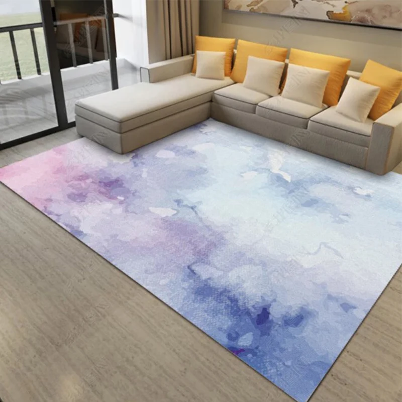Alfombra moderna morada y azul, alfombra de poliéster con estampado de acuarela, alfombra lavable antideslizante con respa...
