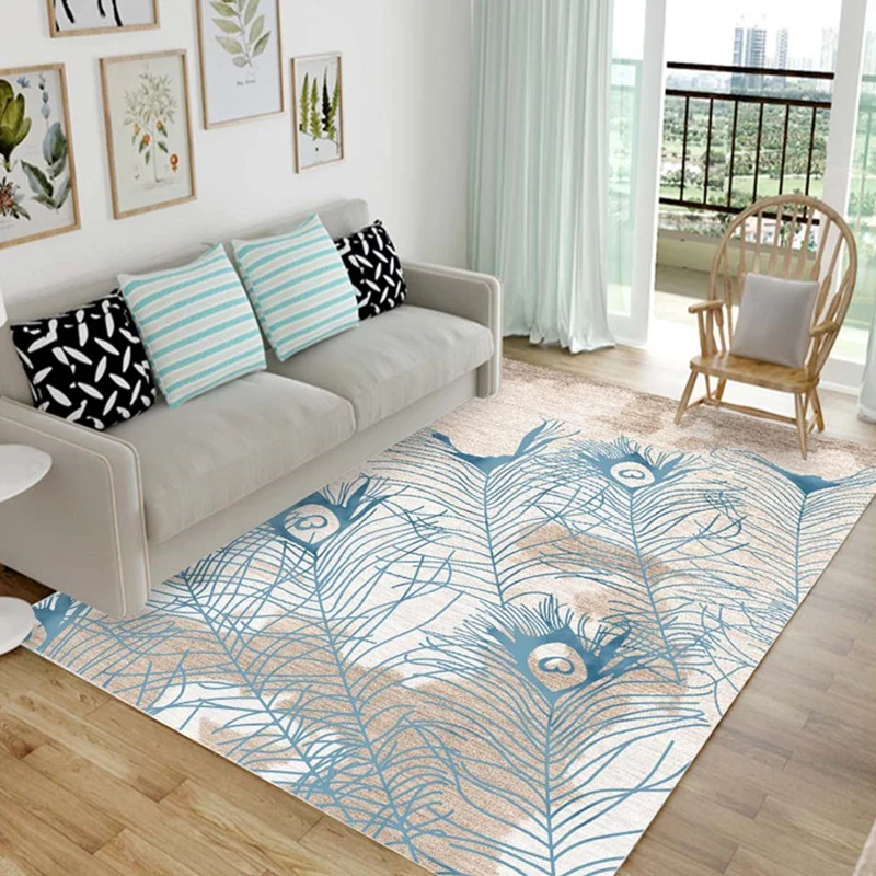 Alfombra moderna multicolor elegante, alfombra sintética con estampado de plumas, antideslizante, lavable, resistente las...