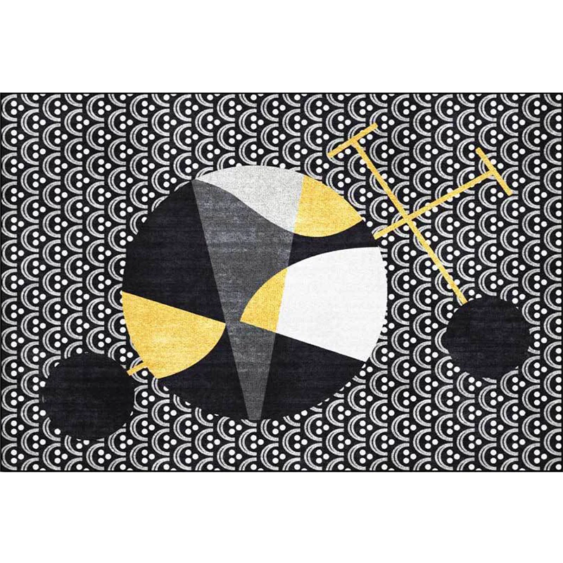 Alfombra moderna negra, alfombra abstracta de poliéster, alfombra lavable máquina con respaldo antideslizante para sala de...
