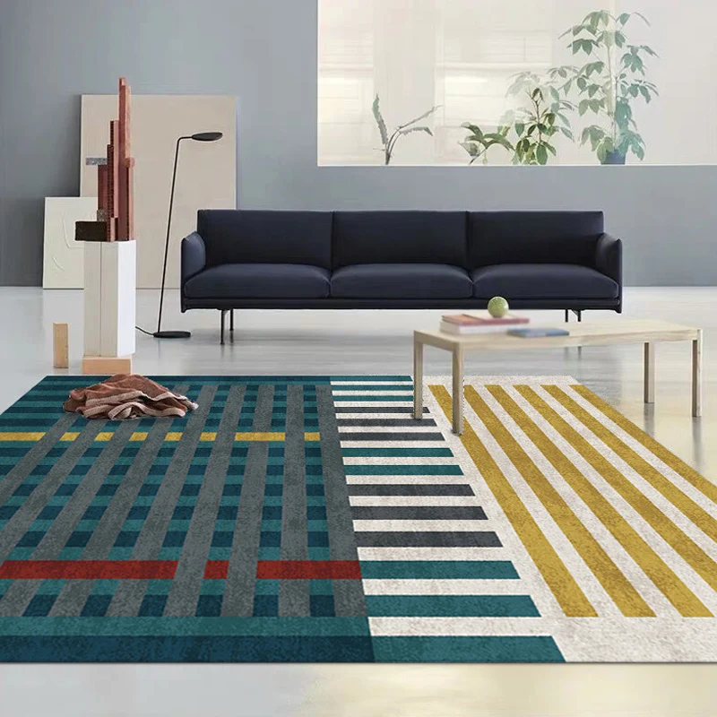 Alfombra moderna única con patrón geométrico multicolor, alfombra lavable antideslizante que admite mascotas para decoraci...