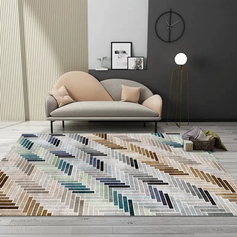 Alfombra moderna única con patrón geométrico multicolor, alfombra lavable antideslizante que admite mascotas para decoraci...