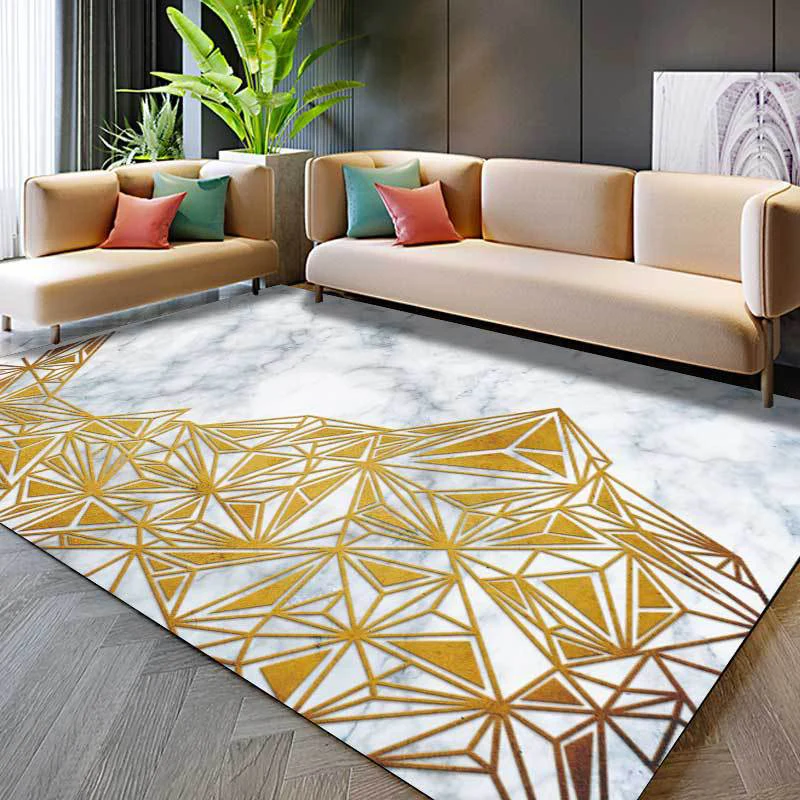 Alfombra moderna novedosa en marfil, alfombra con estampado triangular de mármol abstracto, alfombra lavable de poliéster...