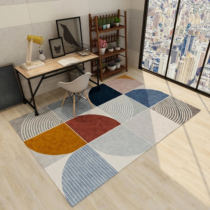 Alfombra moderna para dormitorio, alfombra multicolor con líneas y geometrí, alfombra de poliéster prueba de manchas que a...