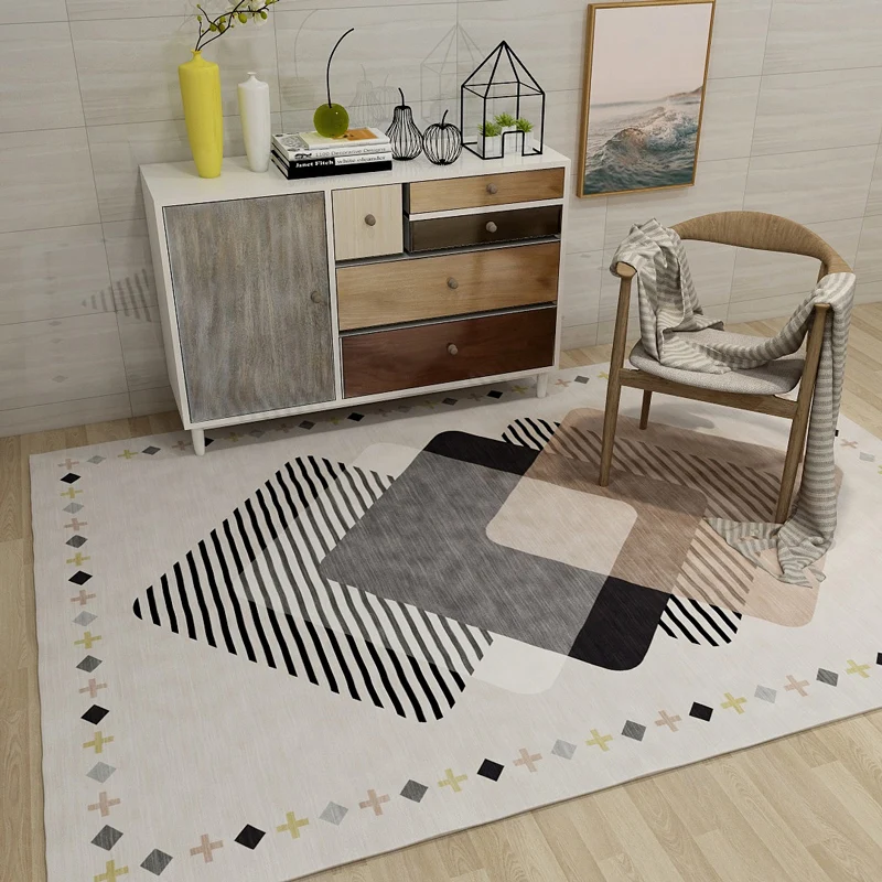 Alfombra moderna para dormitorio, alfombra multicolor con líneas y geometrí, alfombra de poliéster prueba de manchas que a...