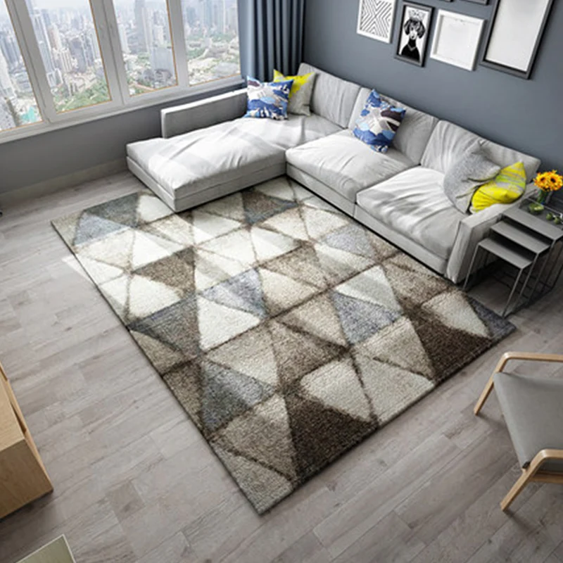 Alfombra moderna para sala de estar, alfombra lavable de poliéster con diseño de rayas circulares y triángulos abstractos...