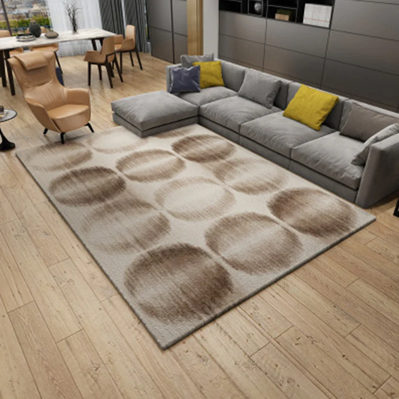 Alfombra moderna para sala de estar, alfombra lavable de poliéster con diseño de rayas circulares y triángulos abstractos...