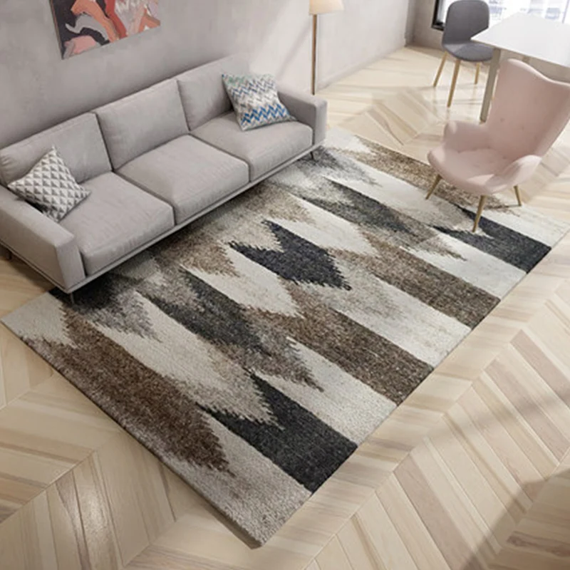 Alfombra moderna para sala de estar, alfombra lavable de poliéster con diseño de rayas circulares y triángulos abstractos...