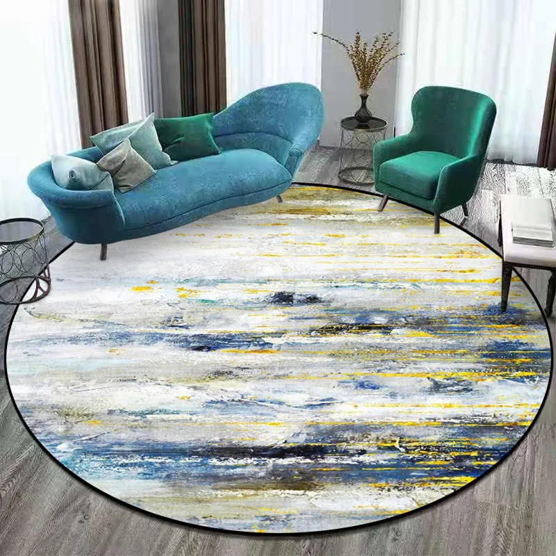 Alfombra moderna para sala de estar, alfombra con estampado de pintura abstracta azul y amarillo, alfombra de poliéster re...