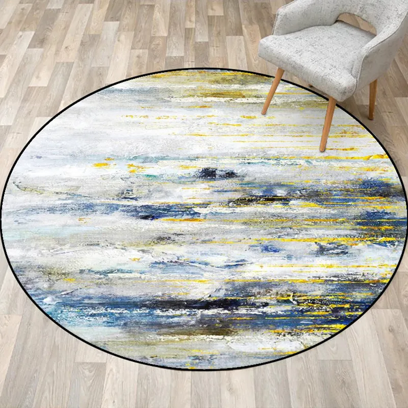 Alfombra moderna para sala de estar, alfombra con estampado de pintura abstracta azul y amarillo, alfombra de poliéster re...