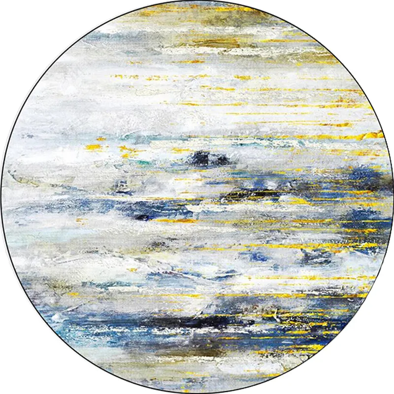 Alfombra moderna para sala de estar, alfombra con estampado de pintura abstracta azul y amarillo, alfombra de poliéster re...
