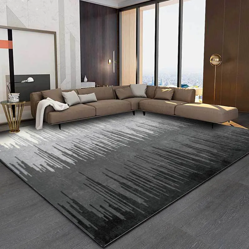 Alfombra moderna para sala de estar, alfombra lavable de poliéster con diseño de líneas de bloques de colores abstractos g...