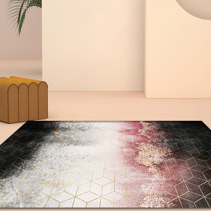 Alfombra moderna para sala de estar, alfombra abstracta en negro y rosa, poliéster, lavable máquina, respaldo antideslizan...