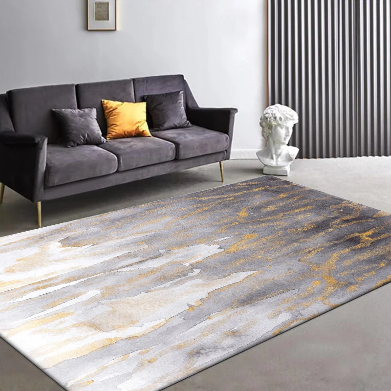 Alfombra moderna para sala de estar con estampado de manchas de pintura abstracta gris, alfombra lavable de poliéster Gris...