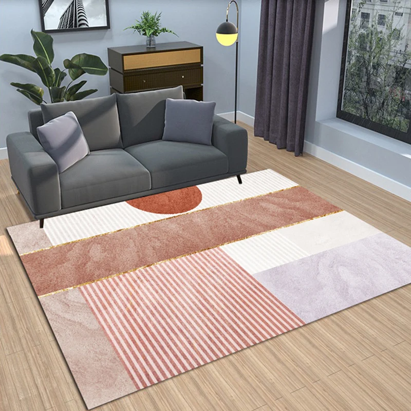Alfombra moderna para salón Morandi Color Block, alfombra sintética antideslizante y lavable Gris Clearhalo