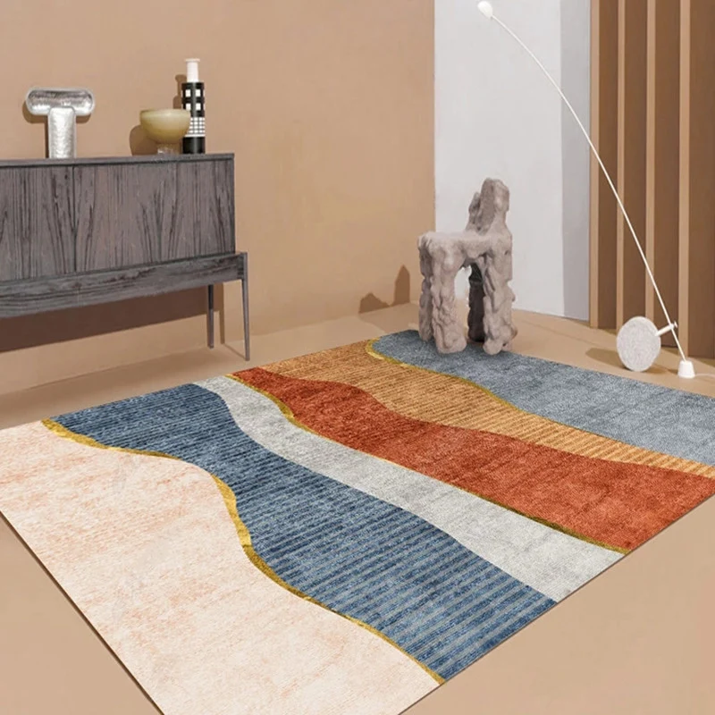 Alfombra moderna para salón Morandi Color Block, alfombra sintética antideslizante y lavable Gris Clearhalo