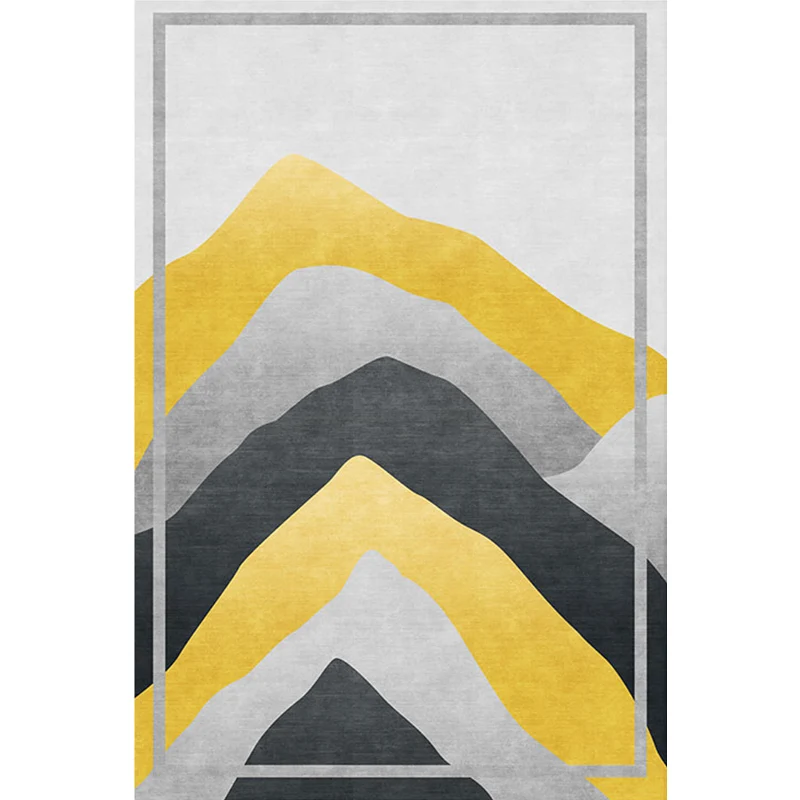 Alfombra moderna de poliéster con bloques de colores gris y amarillo, alfombra lavable antideslizante que admite mascotas...