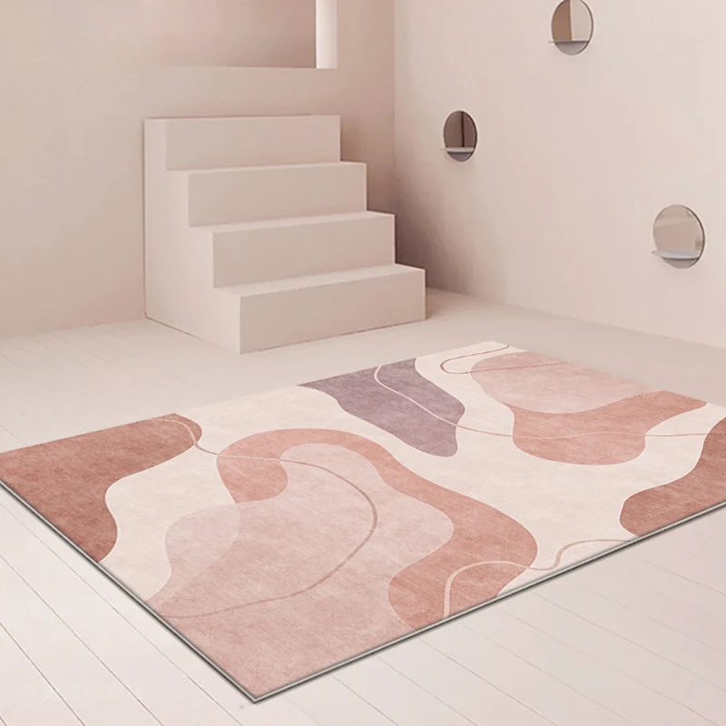 Alfombra moderna de poliéster con bloques de colores, lavable, antideslizante, apta para mascotas, para sala de estar Rosa...