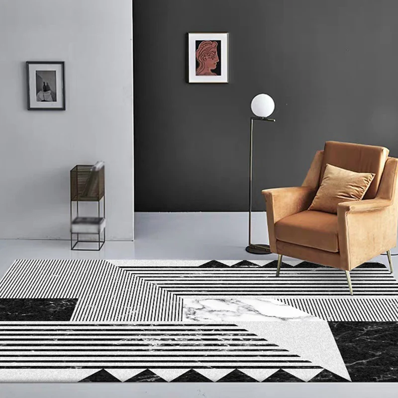 Alfombra moderna de poliéster con diseño de rayas negras, alfombra lavable con respaldo antideslizante para decoración Neg...