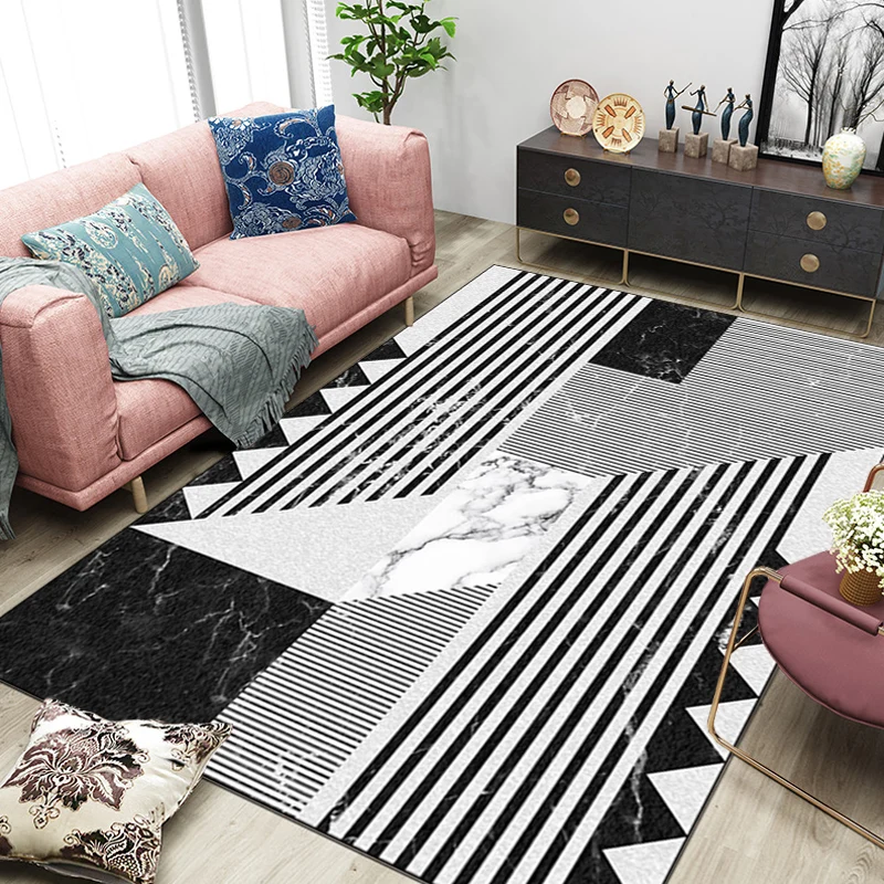 Alfombra moderna de poliéster con diseño de rayas negras, alfombra lavable con respaldo antideslizante para decoración Neg...