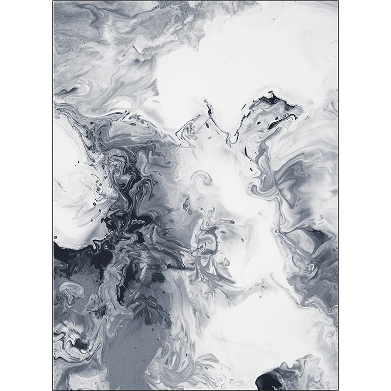 Alfombra moderna sencilla en blanco y gris, alfombra con estampado de pintura al óleo abstracta, alfombra lavable de polié...