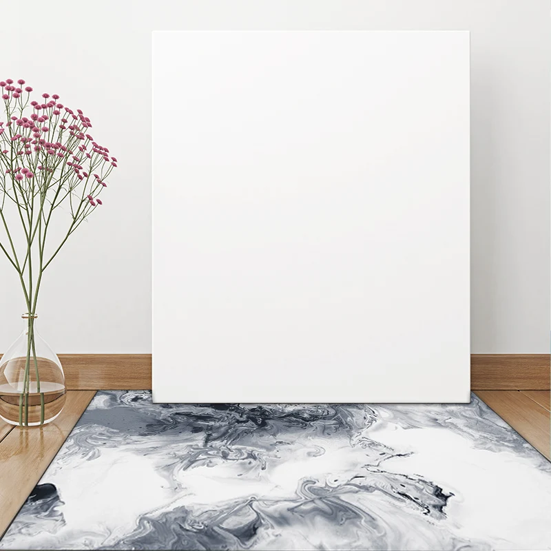 Alfombra moderna sencilla en blanco y gris, alfombra con estampado de pintura al óleo abstracta, alfombra lavable de polié...